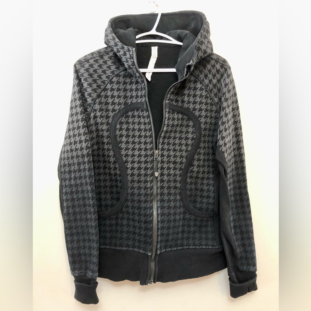 Lululemon Giant Houndstooth Dip Dye Dee Coal Black Scuba 2 Hoodie Size 10